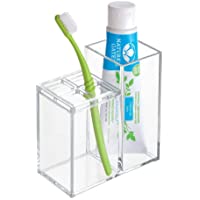 iDesign Portacepillos de dientes con almacenaje- organizador de baño en plástico para el lavabo o los estantes- guarda…